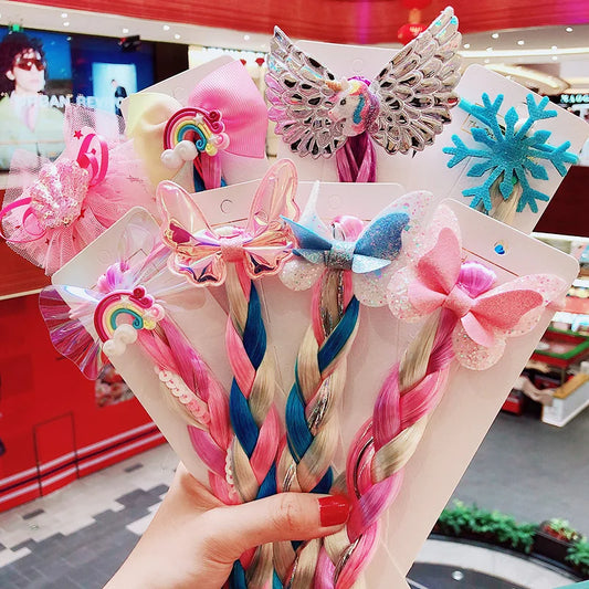 Girls Colorful Cartoon Bow & Butterfly Braid Headband – Cute Hair Tie & Ponytail Holder Set