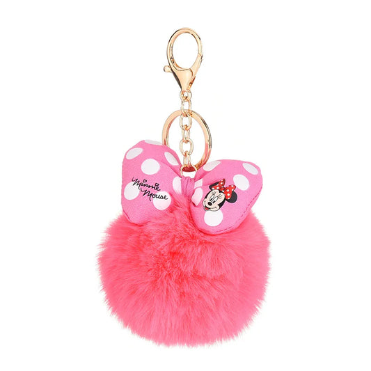 Disney Minnie & Mickey Mouse Plush Keychains – Cute Pom-Pom Bow Bag Pendants