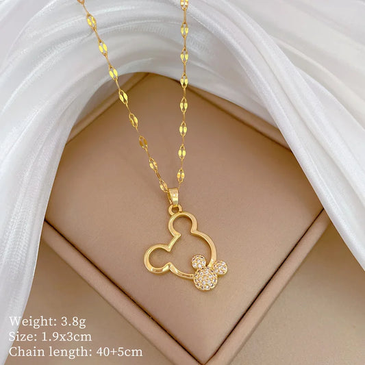 Cartoon Mickey Mouse Necklace – Stainless Steel Chain with Zircon Pendant