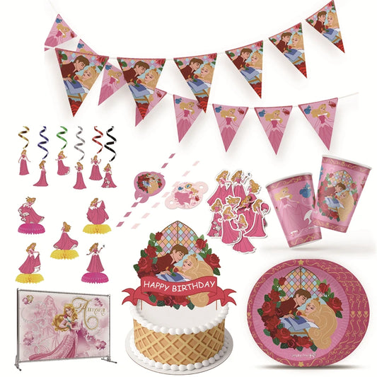 MINISO Aurora Princess Sleeping Beauty Party Supplies – Balloons, Tableware & Kids’ Party Decor