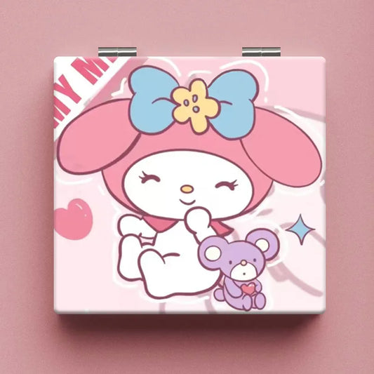 Sanrio Hello Kitty & Kuromi Portable Folding Mirror – Double-Sided Makeup Mirror