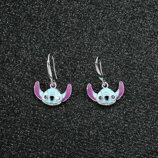 Disney Cute Cartoon Stitch with Flower Stud Earrings – Lovely Jewelry for Women & Girls