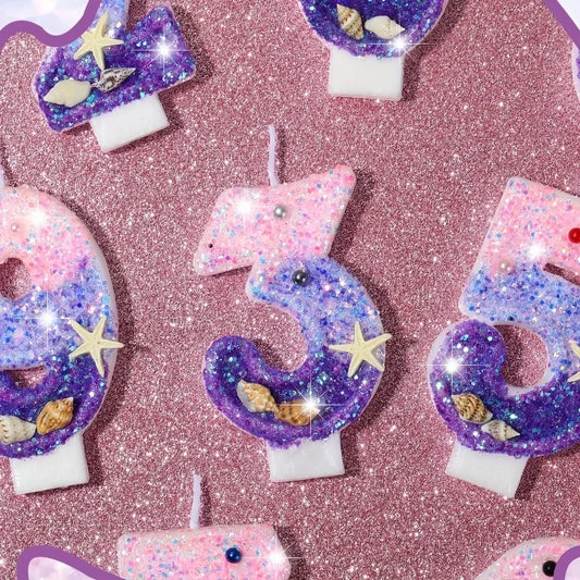 Mermaid Number Candles – Glitter Cake Toppers for Girls’ Birthday Party
