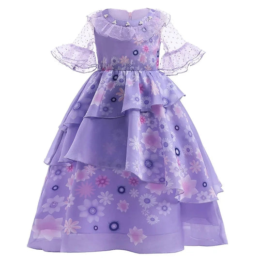 Kids Isabella Princess Dress – Purple Ruffled Gown for Girls Cosplay & Party Wear