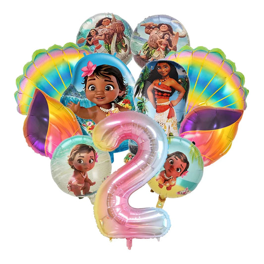 11pcs/set Ocean Adventure Moana Cartoon Balloons Set – Baby Shower & First Birthday Party Decorations