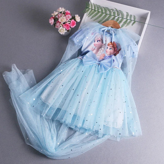 Disney Frozen Elsa Princess Dress with Cape – Girls Summer Costume (2–8Y)