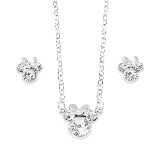 Disney Shiny Zircon Minnie Pendant Necklace & Earring Set – Women’s Jewelry Gift