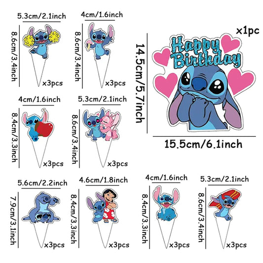 Lilo & Stitch Glitter Cake Toppers – 25pcs Party Cupcake & Cake Decorations