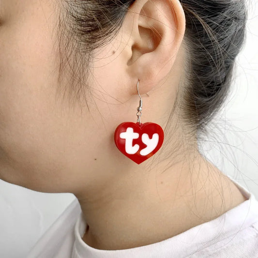 YAOLOGE Acrylic Simple Sweet TY Heart Earrings – Stylish Letter Pendant Jewelry for Women