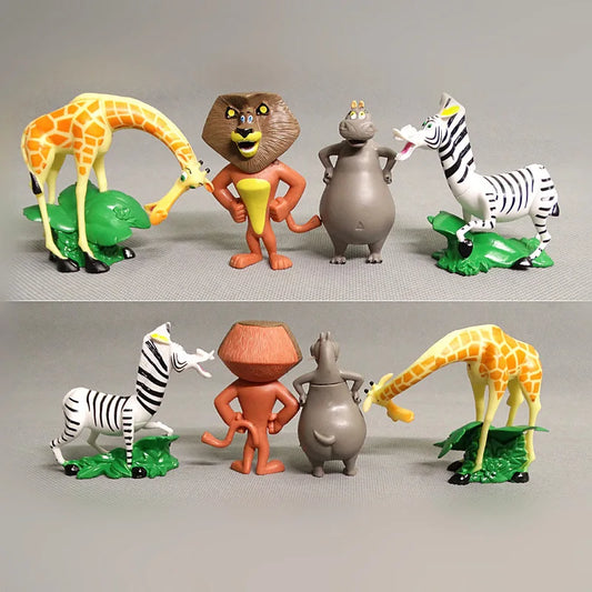 4pcs Disney Movie Madagascar Animal Figures – Lion, Zebra, Giraffe & Hippo PVC Model Toys