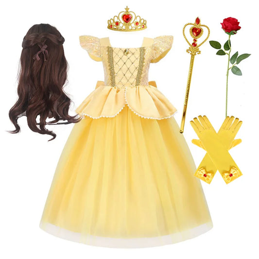 Disney Belle Princess Dress for Girls – Beauty and the Beast Cosplay Costume (Halloween & Carnival Outfit)