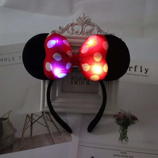 LED Headband Minnie Mouse Ear Polka Dot Bow – Luminous Flashing Hair Accessory for Kids