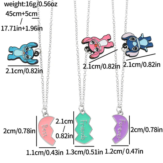3pcs Disney Stitch & Angel Necklace – Best Friend Forever Heart Chain