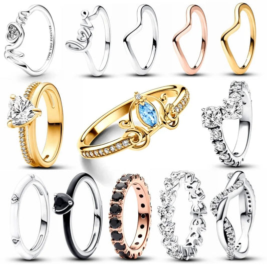 2024 New Disney-Inspired Ring – Cinderella Carriage, Black Chakra Heart & Eternity Row Design (Fits Pandora)