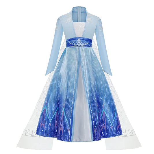 Elsa Long Sleeve Princess Dress – Blue Frozen Costume for Girls