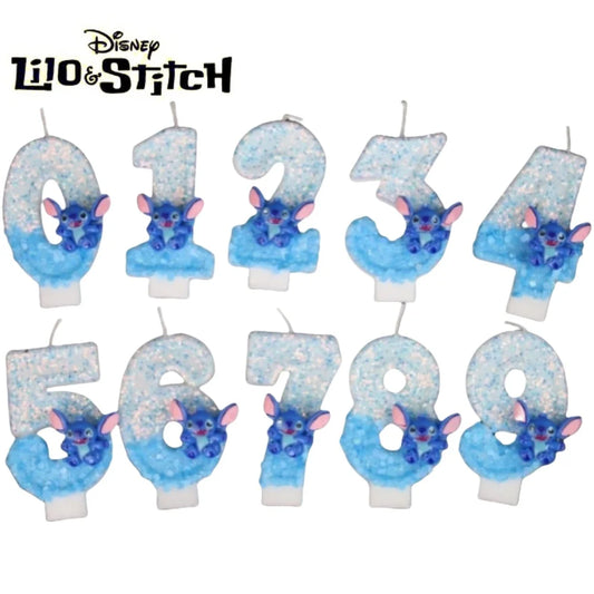 Disney Cartoon Stitch 0–9 Blue & White Digital Candle – Birthday Party Cake Decoration