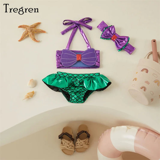 Tregren Toddler Kids Girl Mermaid Bikini Set – Summer Beachwear with Headband