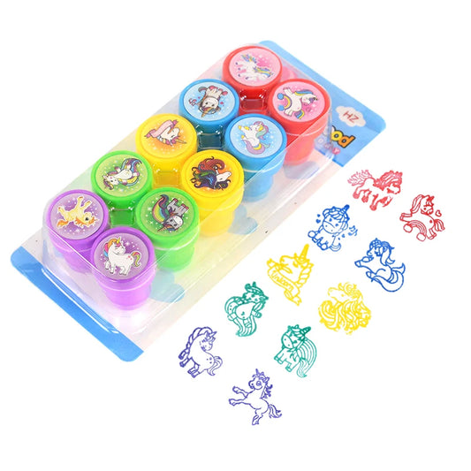 10pcs Cartoon Animal Unicorn Self-Ink Stamps – Kids Party Favors