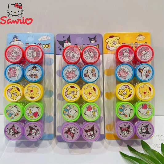 Anime 10Pcs/Set Sanrio Self-Ink Stamps – Hello Kitty, Kuromi, Melody & Cinnamoroll