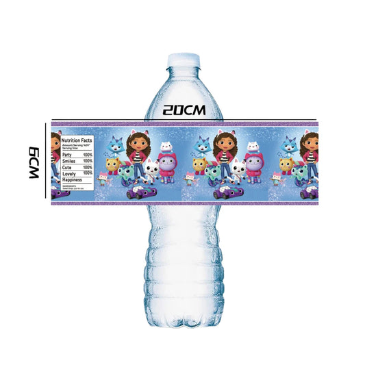 10/20/30pcs Gabby’s Dollhouse Water Bottle Label Stickers – Birthday Party Decoration