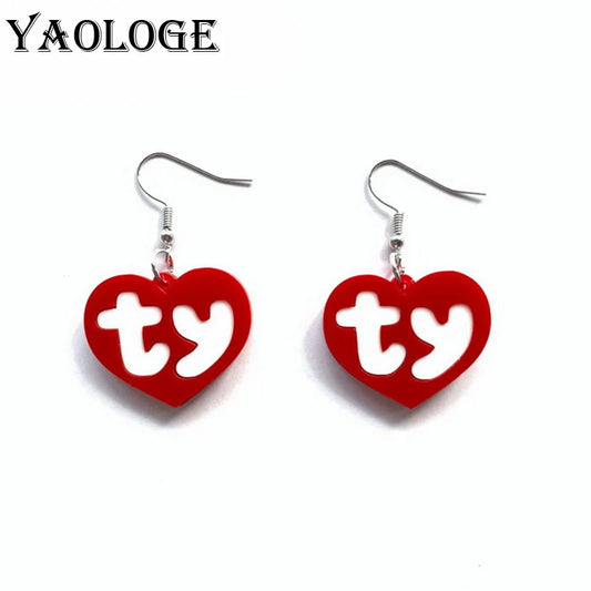 YAOLOGE Acrylic Simple Sweet TY Heart Earrings – Stylish Letter Pendant Jewelry for Women