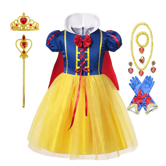 Snow White Princess Dress for Girls – Costume Set with Cloak for Summer & Halloween Parties