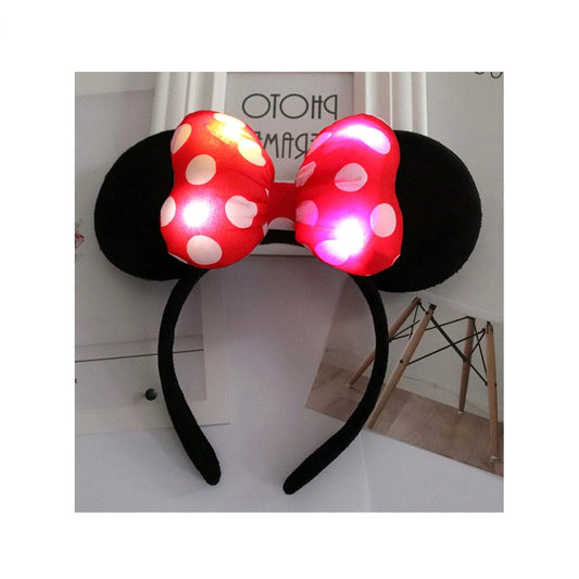 LED Headband Minnie Mouse Ear Polka Dot Bow – Luminous Flashing Hair Accessory for Kids