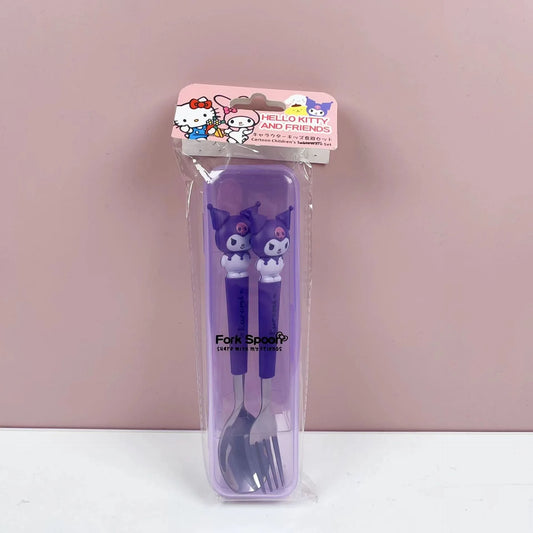 Sanrio Children’s Tableware – Hello Kitty, My Melody, Kuromi & Cinnamoroll Fork & Spoon Set