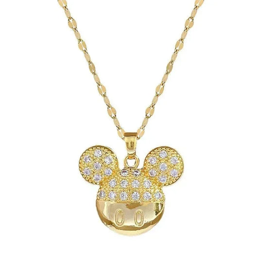 Stainless Steel Big Zircon Mickey Mouse Head Necklace – Women & Girls