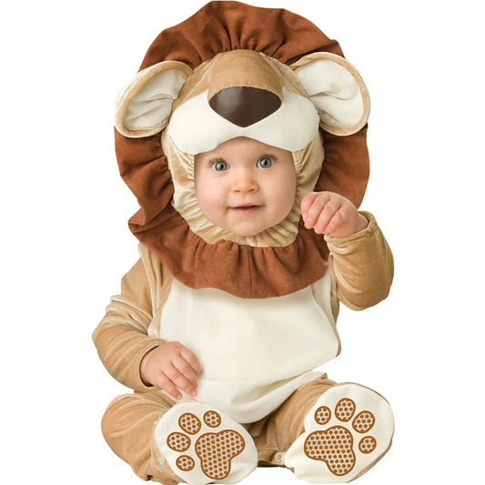 Little King of Beasts Lion Costume Romper – Cozy Flannel Jumpsuit for Babies & Toddlers (3–36M)
