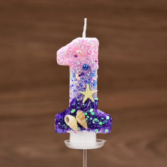 Mermaid Cake Candle Set (0-9) – Pink & Purple Numbers, Under the Sea Theme