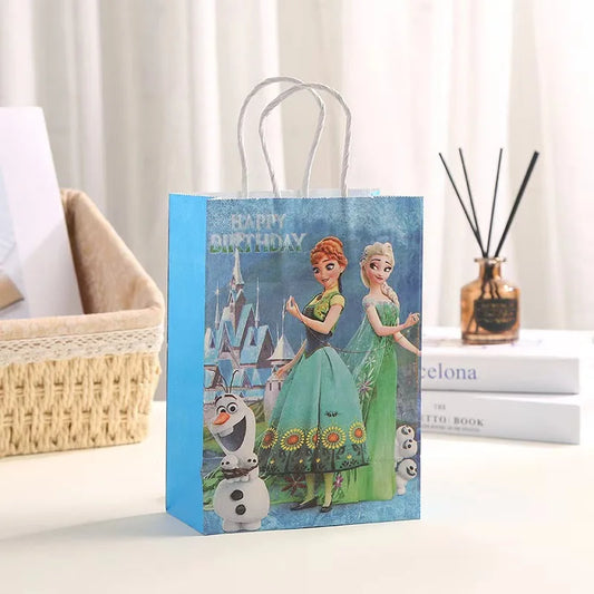 12pcs Frozen Party Gift Bags – Princess Themed Kraft Paper Favor Bags with Handles