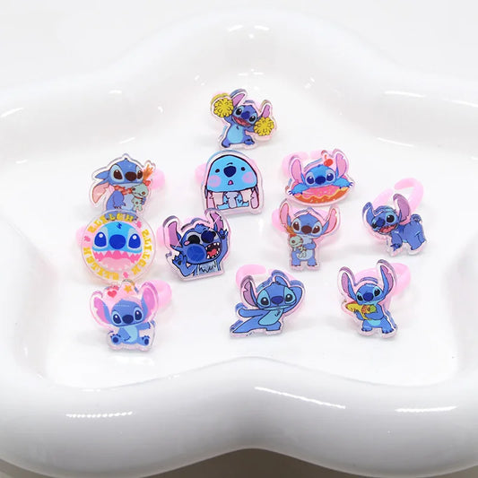10/20/36pcs Disney Cartoon Stitch Girls Anime Rings – Children’s Acrylic Party Jewelry Toy Gift Set
