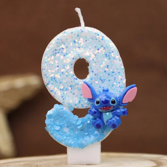 Disney Cartoon Stitch 0–9 Blue & White Digital Candle – Birthday Party Cake Decoration