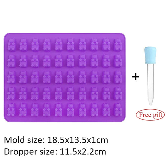 50-Grids Gummy Bear Silicone Mold – Cute Bear Jelly, Candy & Chocolate Fondant Mould with Dropper