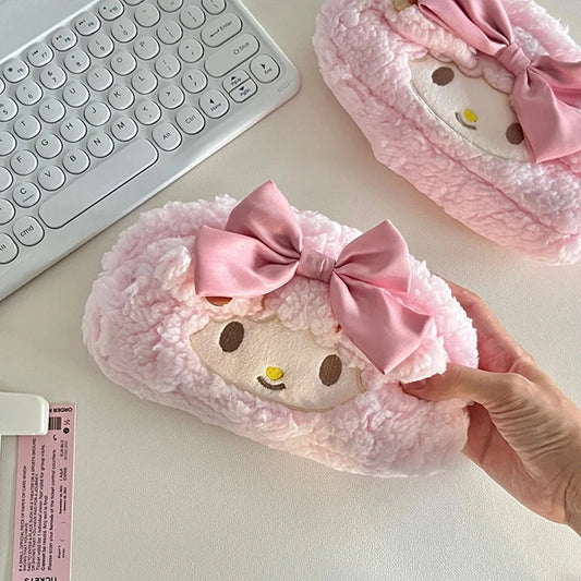 Sanrio Melody & Cinnamoroll Plush Pencil Case – Pink Heart-Shaped, Large Capacity