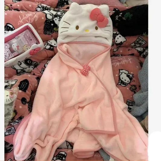 Hello Kitty Air Conditioning Blanket – Hooded Cute Cloak for Students & Office