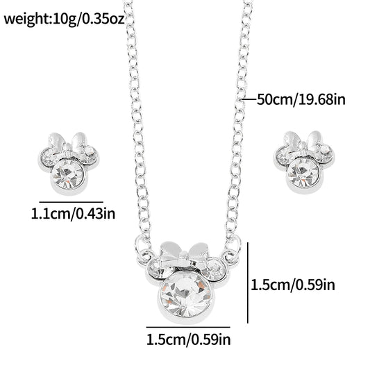 Disney Shiny Zircon Minnie Pendant Necklace & Earring Set – Women’s Jewelry Gift
