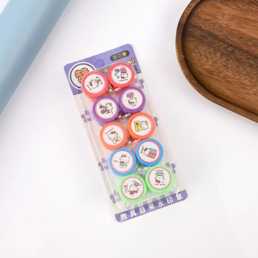 Anime 10Pcs/Set Sanrio Self-Ink Stamps – Hello Kitty, Kuromi, Melody & Cinnamoroll