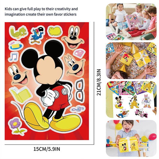 6/12 Sheets Disney Make-a-Face Puzzle Stickers – Mickey Mouse & Donald Duck Kids’ Funny Jigsaw Game