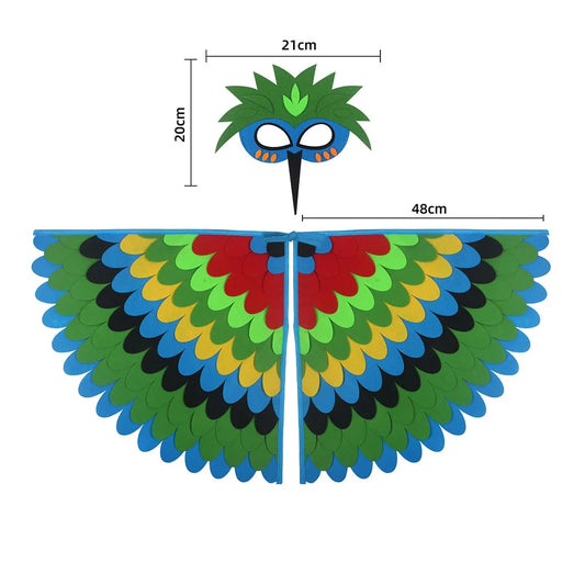 Owl & Peacock Wings Costume – Animal Felt Cloak with Mask for Kids