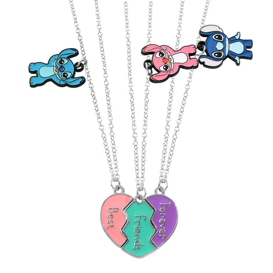 3pcs Disney Stitch & Angel Necklace – Best Friend Forever Heart Chain