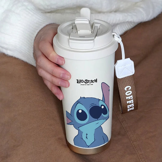 600ML Kawaii Stitch Anime Straw Cup – 304 Stainless Steel Thermos