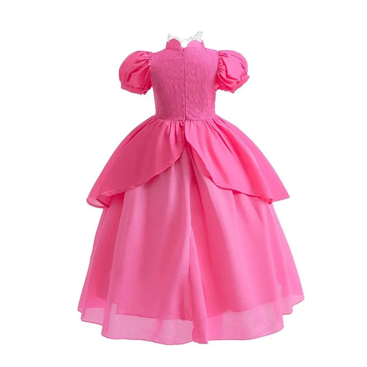 Disney Princess Peach Cosplay Dress – Elegant Role Play Costume for Girls (Ages 4–10)