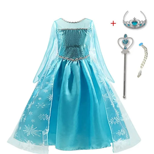 2025 Elsa Snow Queen Costume – Frozen Princess Prom Gown for Girls