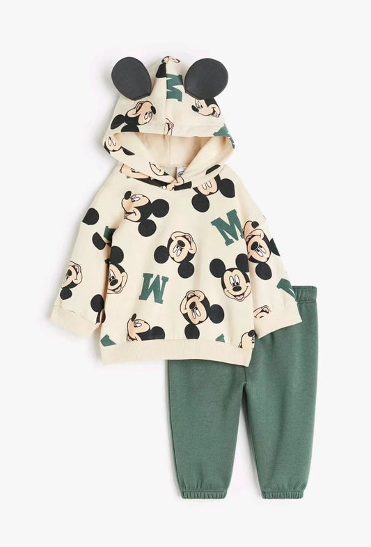 Mickey Cartoon Printed Hoodie & Pants Set – Kids’ Long-Sleeve Sportswear for Autumn & Winter