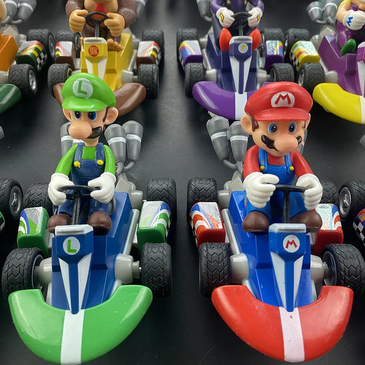Super Mario Bros Pull-Back Car Figures – Mario, Luigi, Yoshi Cartoon Model Toys