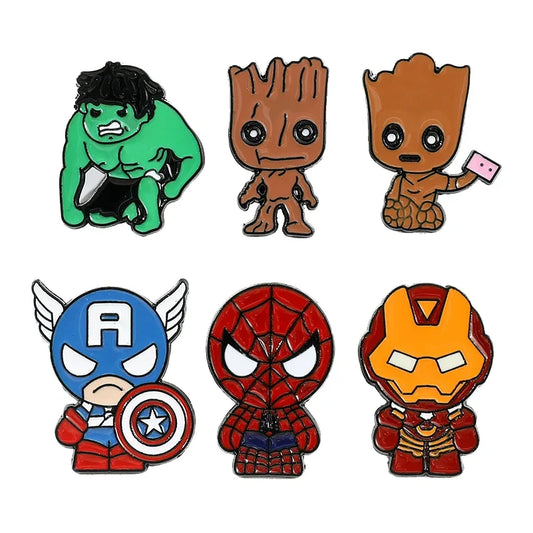 Marvel Spider-Man & Groot Brooch Set – Superhero Enamel Pin Badges