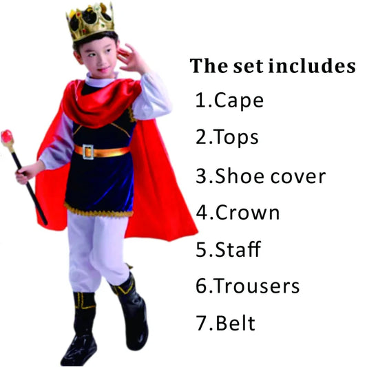 Boys King Carnival Costume – 7-Piece Royal Prince Medieval Outfit Set