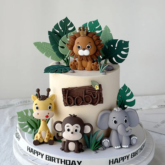 Safari Animal Cake Toppers Set – Lion, Elephant, Giraffe
